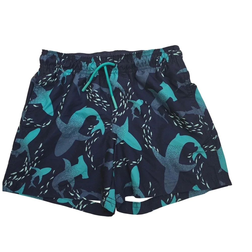 Cat & Jack Boys Shark Print Swim Trunks Navy Teal Board Shorts Size M 8 NWT